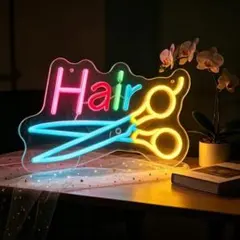 New光る看板,最安値 はさみ美容室】サロン・理髪店OPEN LED ネオン 