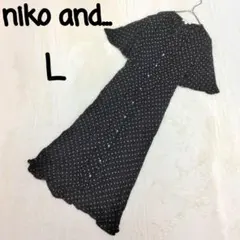 ニコアンド 半袖シャツワンピース ロングワンピ ドット 水玉 リボン L 春夏