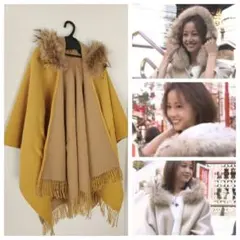 超美品♡沢尻エリカ着用♡リバーシブルストール イエロー×ベージュ