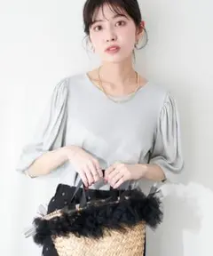 natural couture 異素材ボリューム袖2WAYニット