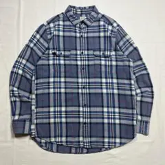 OLD NAVYチェック柄長袖フランネルシャツアメカジ好配色ワークスタイル古着