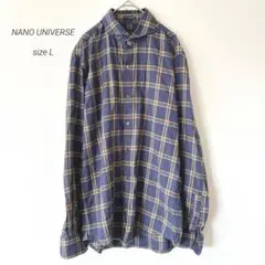 ナノユニバース メンズ シャツ 長袖 チェック柄 秋 総柄 ブルー カジュアル