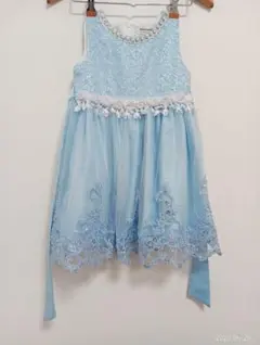 美品 子供用 フォーマルドレス 120 水色 発表会 結婚式 レース チュール