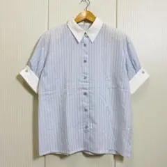 90s courreges クレージュ ロゴボタン ストライプ 半袖シャツのサムネイル