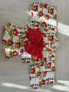 花柄浴衣ドレス 赤リボン付き