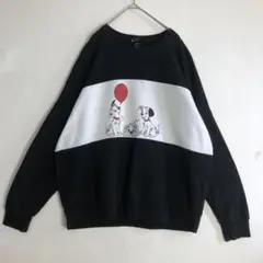 3732 ディズニー　101匹わんちゃん　ビッグロゴ　スウェット　トレーナー　黒