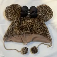 ヒョウ柄耳付き帽子