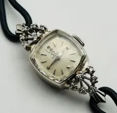 OMEGA オメガ K14ホワイトゴールド 変わりラグ ダイヤ装飾 手巻き 