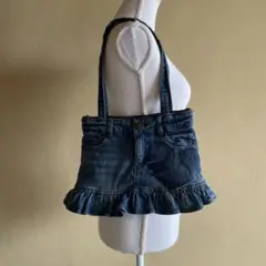 ハンドメイド　デニムリメイク　フリルトートバッグ