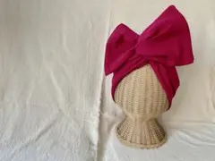 ワイヤー入りターバン　紅色　幅広　綿麻
