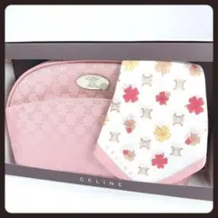 極美品　CELINE　セリーヌ　ポーチ　ハンカチ　セット　ピンク　マカダム