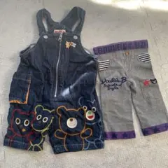 ミキハウス 90 デニムオーバーオールとダブルBパンツセット