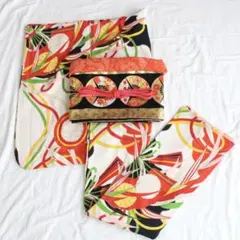 七五三 ハーフ成人式 ジュニア 子供 女の子 アンティーク 着物 帯 セット