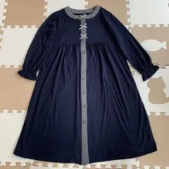 マタニティ　ワンピースパジャマ　産院着　ネイビー　M〜L