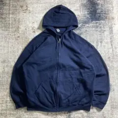 00s ギルダン無地 ジップパーカー ネイビー 短丈 ボックスシルエット