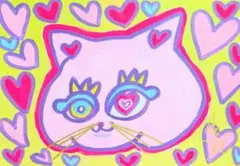 保護猫さん おめかし】A5 額無し 絵画 イラスト 猫の絵 猫 猫絵 アート