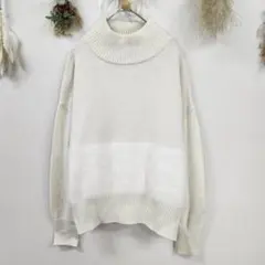 【ミッシェルクラン】 長袖ニット ハイネック バイカラー (M) 大人可愛い