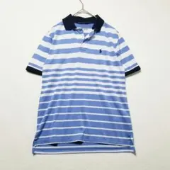 ポロラルフローレン(M) 青×白ボーダーポロシャツ 吸湿速乾