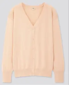 検討中ユニクロUVカットベージュピンク色VネックカーディガンL、XL夏物冷房対策