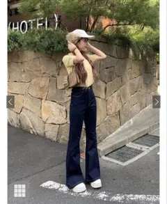 GRL ハイウエストフレアデニムパンツ インディゴ［fo2243］