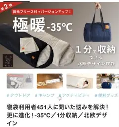 Nuucaヌーカスリープ ヒュッゲスリープ 寝袋 ネイビーのサムネイル