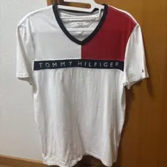 TOMMY HILFIGER VネックTシャツ S/P ホワイト/レッド