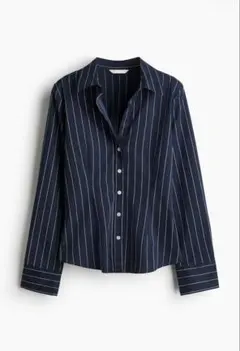 H&M ストライプ 長袖シャツ ネイビーのサムネイル