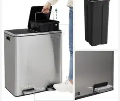 SONGMICS ゴミ箱 ダストボックス 2分別 ゴミ袋付 ペダル式 2x30L