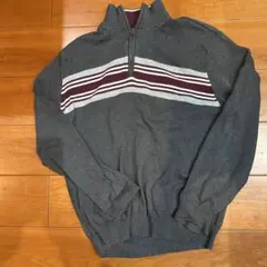 コットン グレー ストライプ セーター L