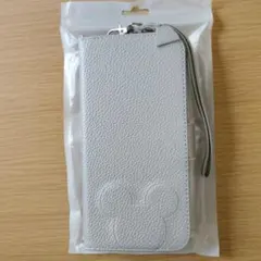 iPhone13Promaxミッキーマウス型押し シルバー手帳型ケース