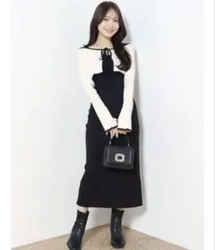 MERCURYDUO 3WAY配色ストラップバッククロスロングスリーブワンピース