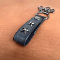 スタッズキーホルダー キーリング 本革 レザー ベルトループ ブラック スター