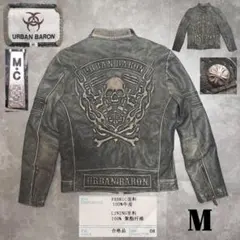 Archive 牛革 バイカー ジャケット M スカル シングル ライダース 黒のサムネイル