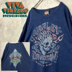 レア【古着】ハーレーダビッドソン 両面プリントTシャツ ネイビー メンズ3XL