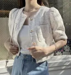 one after anotherNICE CLAUPツイードショートジャケット