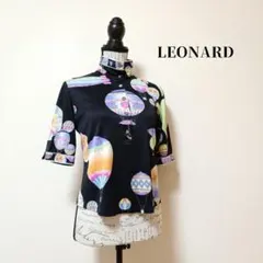 大きいサイズ 42✨未使用級レオナール 総柄半袖ポロシャツ ロゴ刺繍
