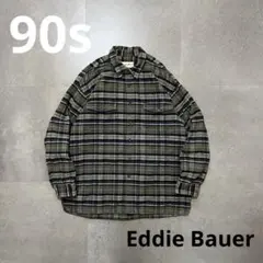90s Eddie Bauer ヘビーフランネルシャツ チェック 肉厚 白タグ