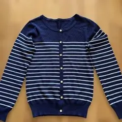 ネイビー ストライプ ニットカーディガン　Mサイズ
