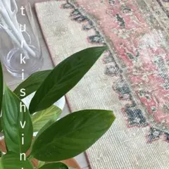 ペールミルキー✳︎62×147✳︎ピンク　ライン深ブルー　トルコヴィンテージラグ