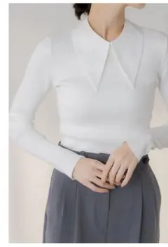 【新品未使用】regleam リグリーム　５分袖シアーニット　ホワイト 新品値札付き！regleam リグリーム5分袖シアーニットホワイト