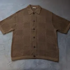 GU ウォッシャブルメッシュニットシャツ(5分袖) ブラウン Sサイズ