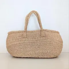 美品★サイザルバッグ　かご　オーバル　舟型　舟形　ナチュラル　無地　プレーン　大