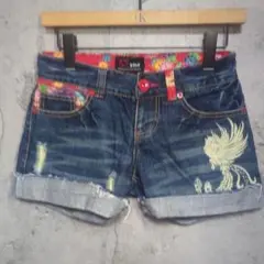 紅 BINS ビンズ 沖縄 　デニムショートパンツ 鳳凰　レディースMサイズ