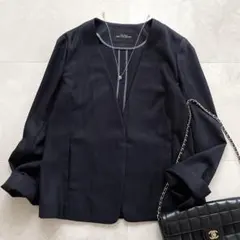 美品 ユナイテッドアローズ 大きいサイズ 42 ノーカラージャケット ネイビー