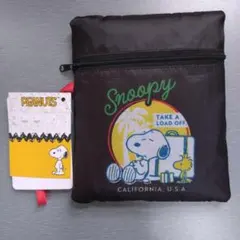 スヌーピー　PEANUT　コンパクトエコバッグ　折りたたみエコバッグ　ブラック