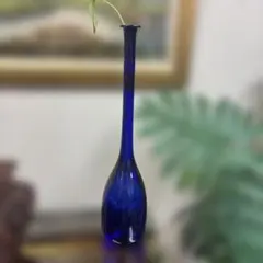 ブルーガラス 花瓶 一輪挿し ロングネック インテリア ガラス製品