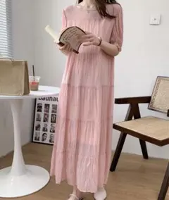 ABITOKYO バックリボンワッシャーティアードワンピース