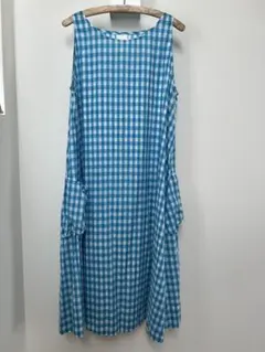 Veritecoeur ノースリーブワンピース 青ギンガムチェック
