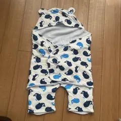 クジラ柄 フード付きおくるみ 95cmまで