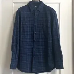 【UNIQLO】フランネルシャツ 長袖 チェック柄 ネイビー系 メンズ Sサイズ